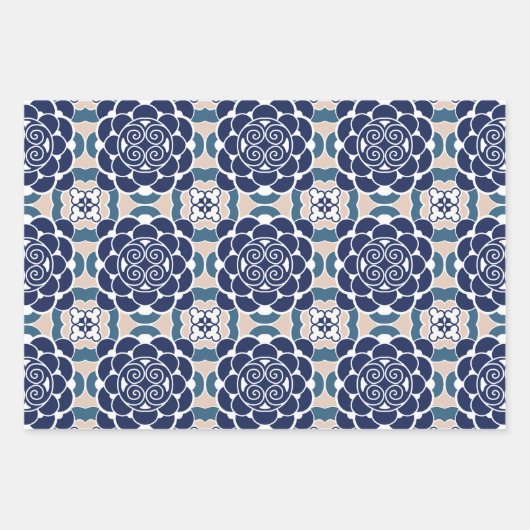 Japanische BLUME UND KOI FISH, weiß und blau CREAM Geschenkpapier Set (Vorderseite 3)