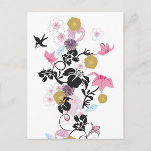 Japanische Blume und Vögel Postkarte