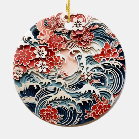 japanische Blume und Waves Keramik Ornament (Hinten)
