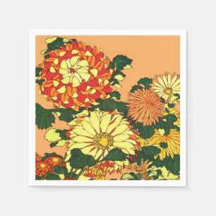 Japanische Blumen-Grenze, Mandarine und Gold Serviette