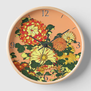 Japanische Blumenborder, Mandarine und Gold Uhr