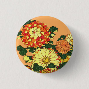 Japanische Blumenborder, Mandarinorange und Gold Button