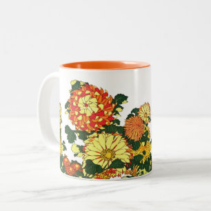 Japanische Blumenbordüre, Mandarinorange und Gold Zweifarbige Tasse