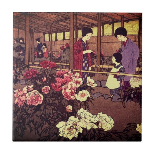 Japanische Blumengarten People Scene Keramik Tile Fliese (Vorderseite)