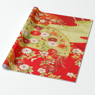 Japanische Blumenkirsche Blossom Red Gold Decoupag Geschenkpapier