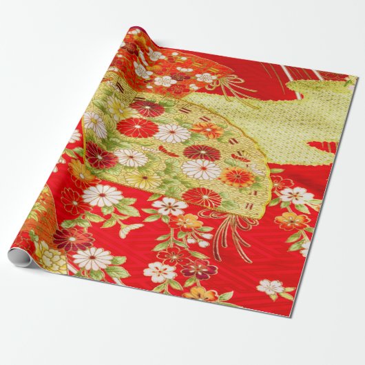 Japanische Blumenkirsche Blossom Red Gold Decoupag Geschenkpapier (Ungerollt)