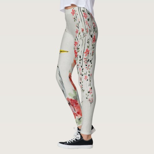 Japanische Blumenreben u. Kran-Entwurfs-Leggings Leggings (Links)