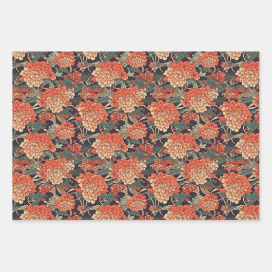 Japanische Blumenserie Geschenkpapier Set (Vorderseite)