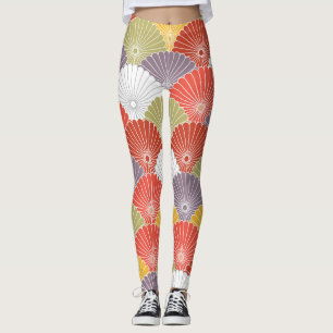 Japanische Blumenwelle: Farbenfrohe Vintage Leggings