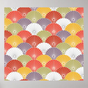 Japanische Blumenwelle: Farbenfrohe Vintage Poster