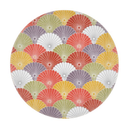 Japanische Blumenwelle: Farbenfrohe Vintage Schneidebrett (Vorderseite)