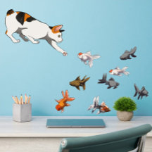 Japanische Bobtail Cat mit Goldfish Wall-Decal-Set