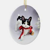 Japanische Bobtail Cat Schwarz-weiß Holiday Orname Keramik Ornament (Rechts)