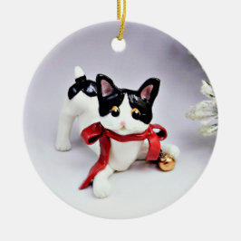 Japanische Bobtail Cat Schwarz-weiß Holiday Orname Keramik Ornament