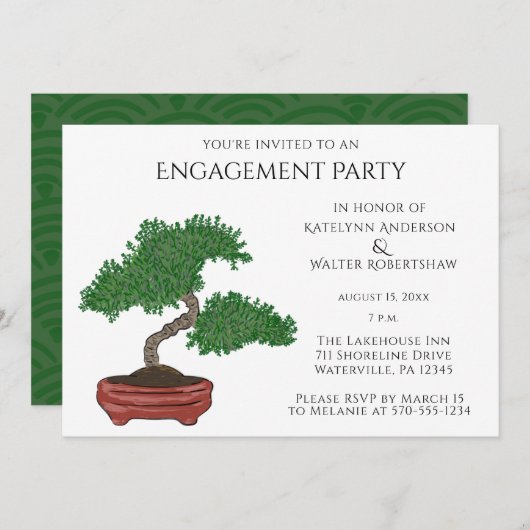 Japanische Bonsai Tree Wedding Engagement Party Einladung (Vorne/Hinten)