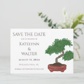 Japanische Bonsai Tree Wedding Save the Date Dankeskarte (Stehend Vorderseite)