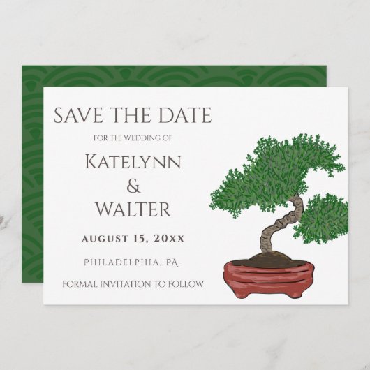 Japanische Bonsai Tree Wedding Save the Date Dankeskarte (Vorne/Hinten)