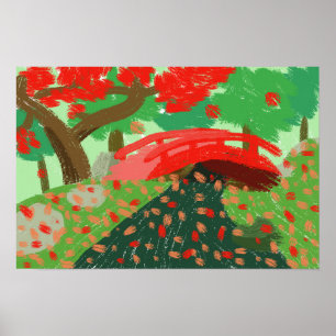 Japanische Brücke unter Ahorn Poster