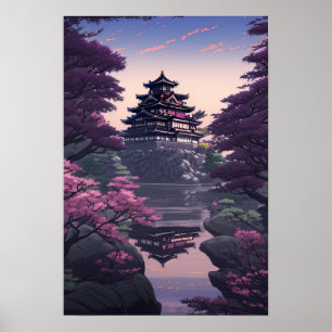 Japanische Burg in Bloom, Festung Rocky Hilltop Poster