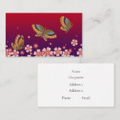 Japanische Butterfliegen und Sakura Blüten Rot und Visitenkarte (Vorne/Hinten)