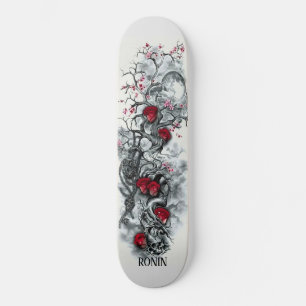 Japanische Cherry Blossom Moon Rose Skull Skateboa Skateboard