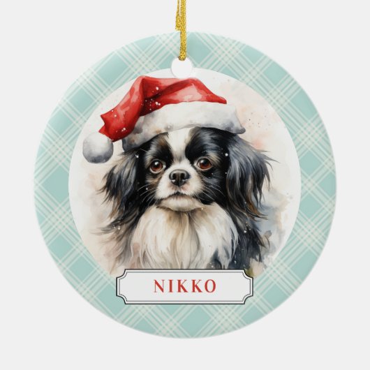 Japanische Chin Dog Keramik Circle Ornament (Hinten)