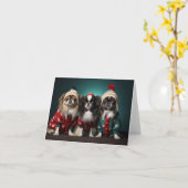 Japanische Chin Dogs Weihnachtskarte Karte (Gelbe Blume)