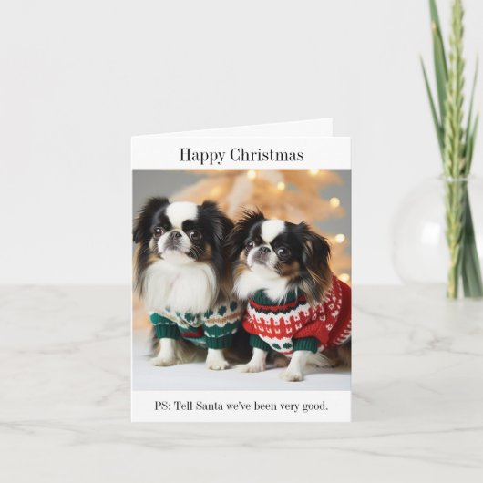 Japanische Chin Hunde in Weihnachten Sweaters Karte (Vorderseite)