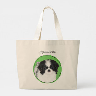 Japanische Chin Puppy-Malerei Originale Hundkunst Jumbo Stoffbeutel