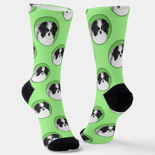 Japanische Chin Puppy-Malerei Originale Hundkunst Socken (Gewinkelt)