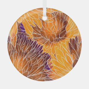 Japanische Chrysantheme: Nahtloses Wasserfarbenmus Ornament Aus Glas