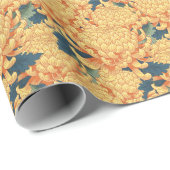 Japanische Chrysanthemen: gelbes Blumenmuster. Geschenkpapier (Rolleneckpunkt)