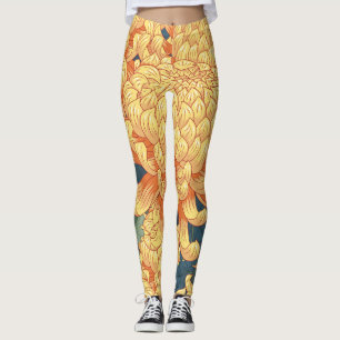Japanische Chrysanthemen: gelbes Blumenmuster. Leggings