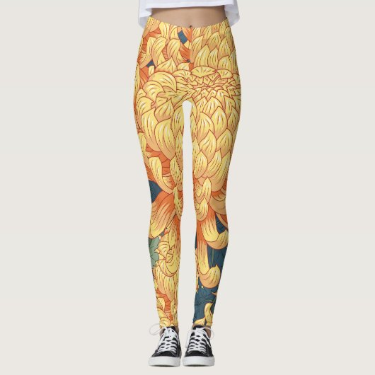 Japanische Chrysanthemen: gelbes Blumenmuster. Leggings (Vorderseite)