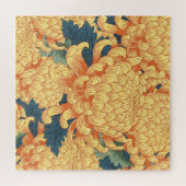 Japanische Chrysanthemen: gelbes Blumenmuster. Puzzle (Horizontal)