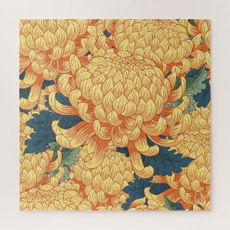Japanische Chrysanthemen: gelbes Blumenmuster. Puzzle