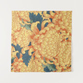 Japanische Chrysanthemen: gelbes Blumenmuster. Wandteppich (Vorderseite (Horizontal))