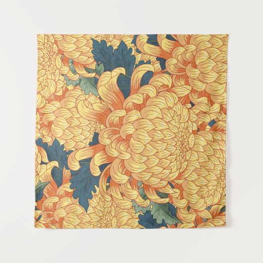 Japanische Chrysanthemen: gelbes Blumenmuster. Wandteppich (Vorderseite (Horizontal))