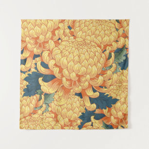 Japanische Chrysanthemen: gelbes Blumenmuster. Wandteppich