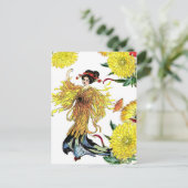 Japanische Chrysanthemum-Blume Fairy mit Fan Postkarte (Stehend Vorderseite)