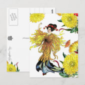 Japanische Chrysanthemum-Blume Fairy mit Fan Postkarte (Vorne/Hinten)