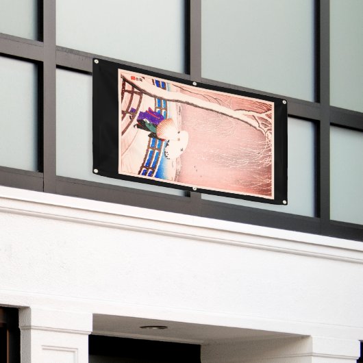 JAPANISCHE COUPLE IM SCHNEE-WOODBLOCK-DRUCKBanner Banner (Äußeres Gebäude)