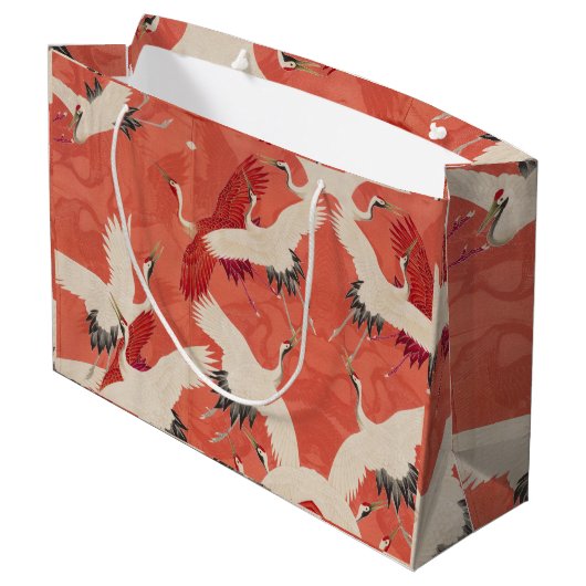 Japanische Cranes Kimono-Geschenktasche Große Geschenktüte (Rückseite Schrägansicht)