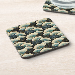 Japanische Creme Gold Aquamarine Lüfterdrucke Getränkeuntersetzer