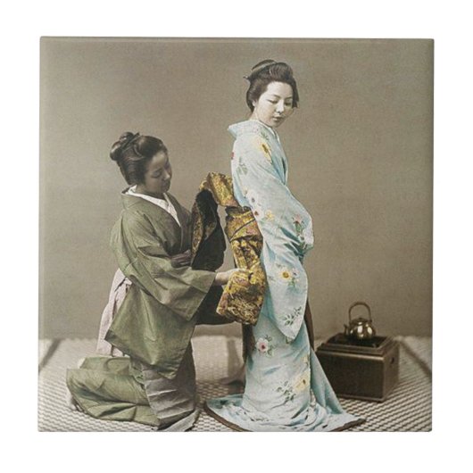 Japanische Dame Geisha Asian Vintage Art Fliese (Vorderseite)