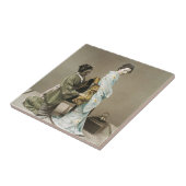 Japanische Dame Geisha Asian Vintage Art Fliese (Seite)