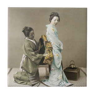 Japanische Dame Geisha Asiatische Vintage-Kunst Fliese