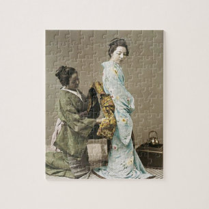 Japanische Dame Geisha Asiatische Vintage-Kunst Puzzle