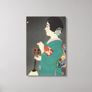 Japanische Dame hält Feuerkäfig Leinwanddruck