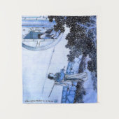 Japanische Dame in Kimono beim Mondfahren Wandteppich (Vorderseite)